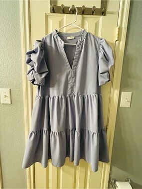 entro Lavender Blue Puff Sleeve Tiered Midi Dress